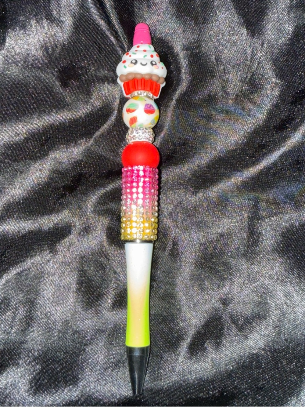 Cupcake Beaded Decorative Pen - Pink, Red, Yellow, Green